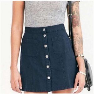 BDG Navy Blue Twill Button-Front A-Line Skirt XS